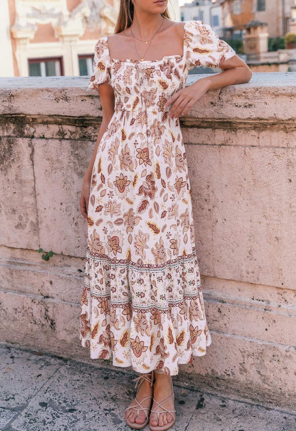 Flowers Print Stylish Dress Long Dress