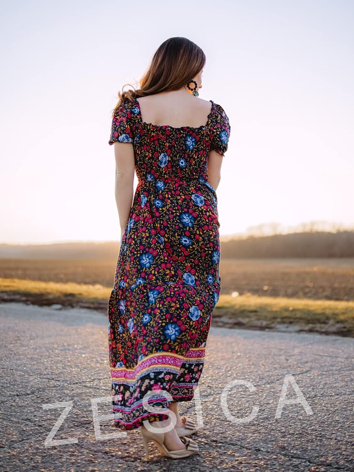 Flowers Print Stylish Dress Long Dress