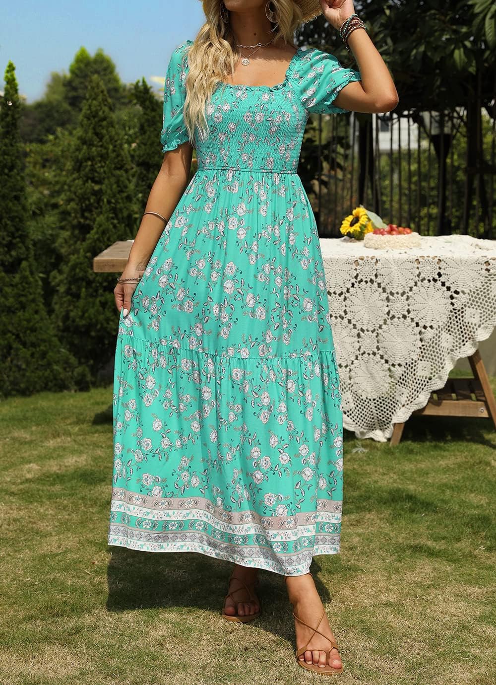 Flowers Print Stylish Dress Long Dress