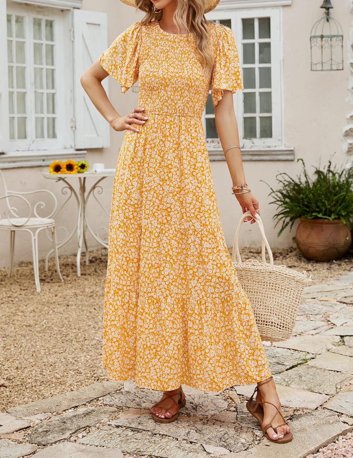 Summer Style Printed Short Design Sleeves Dress