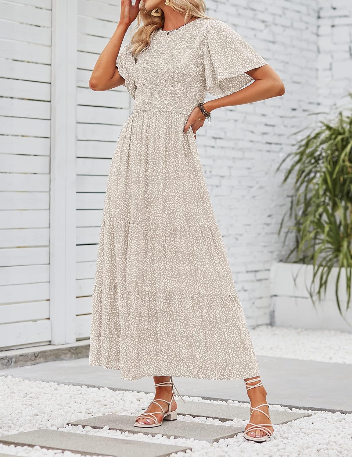 Summer Style Printed Short Design Sleeves Dress