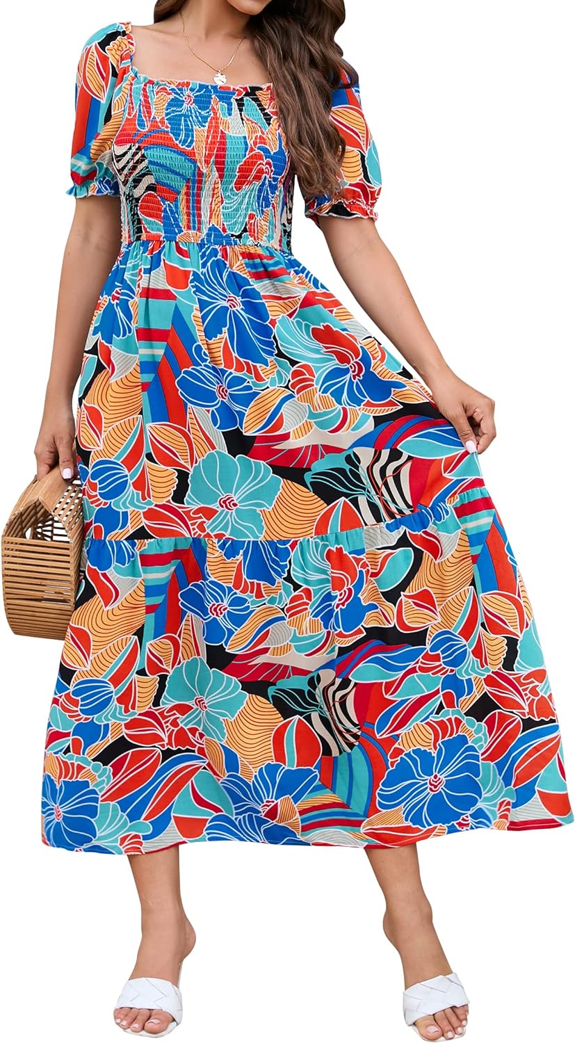 Flowers Print Stylish Dress Long Dress