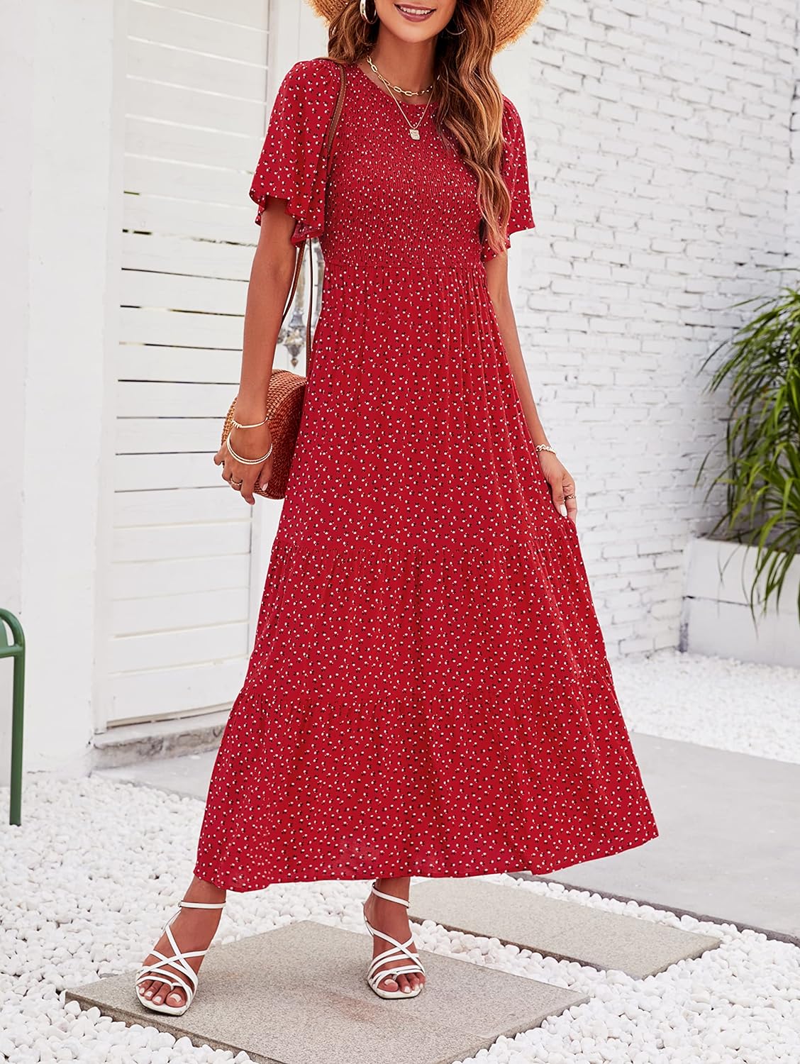 Summer Style Printed Short Design Sleeves Dress