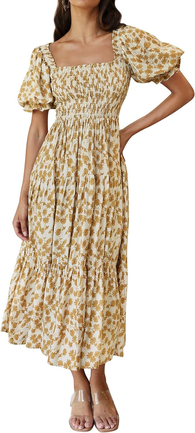 Flowers Print Stylish Dress Long Dress