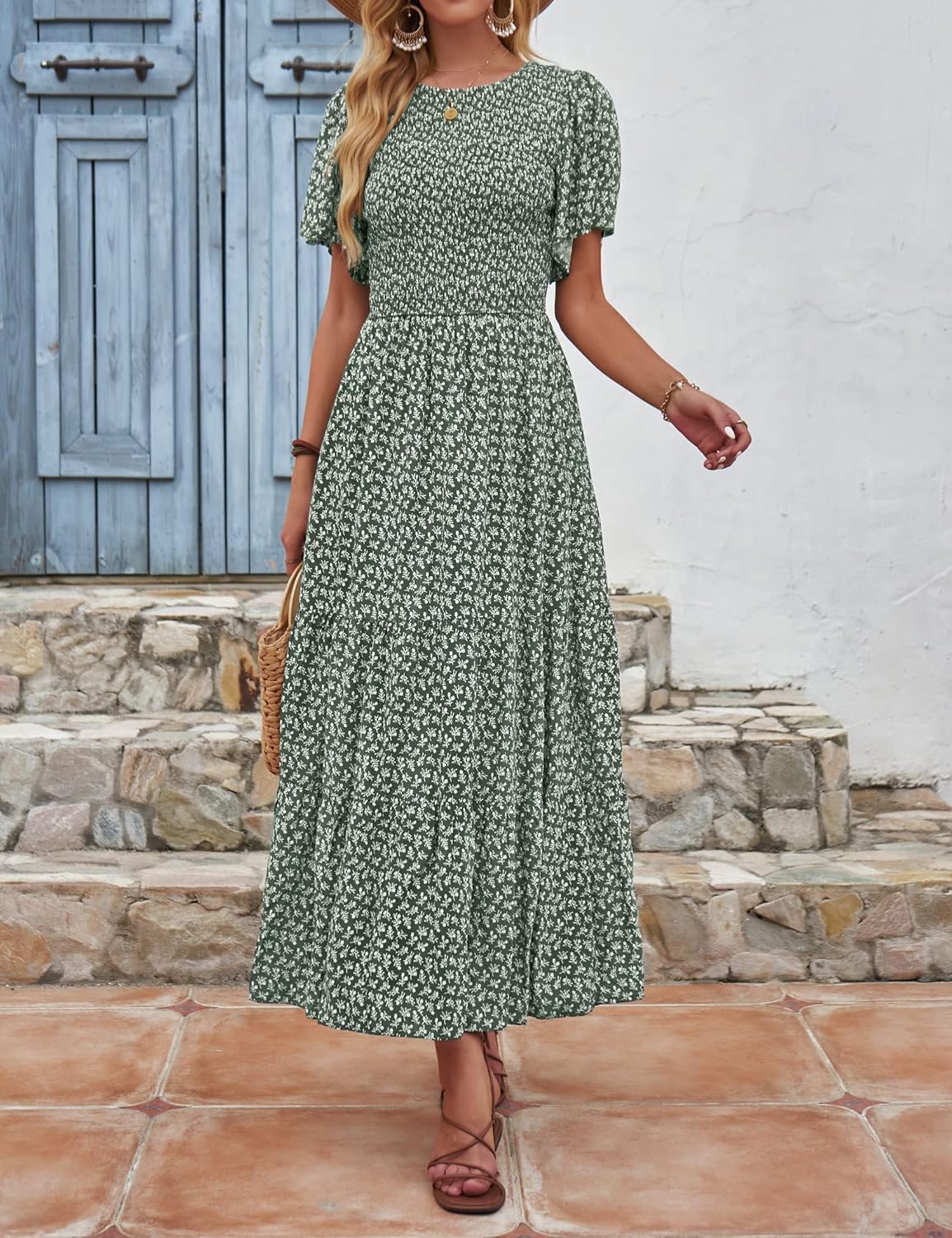 Summer Style Printed Short Design Sleeves Dress