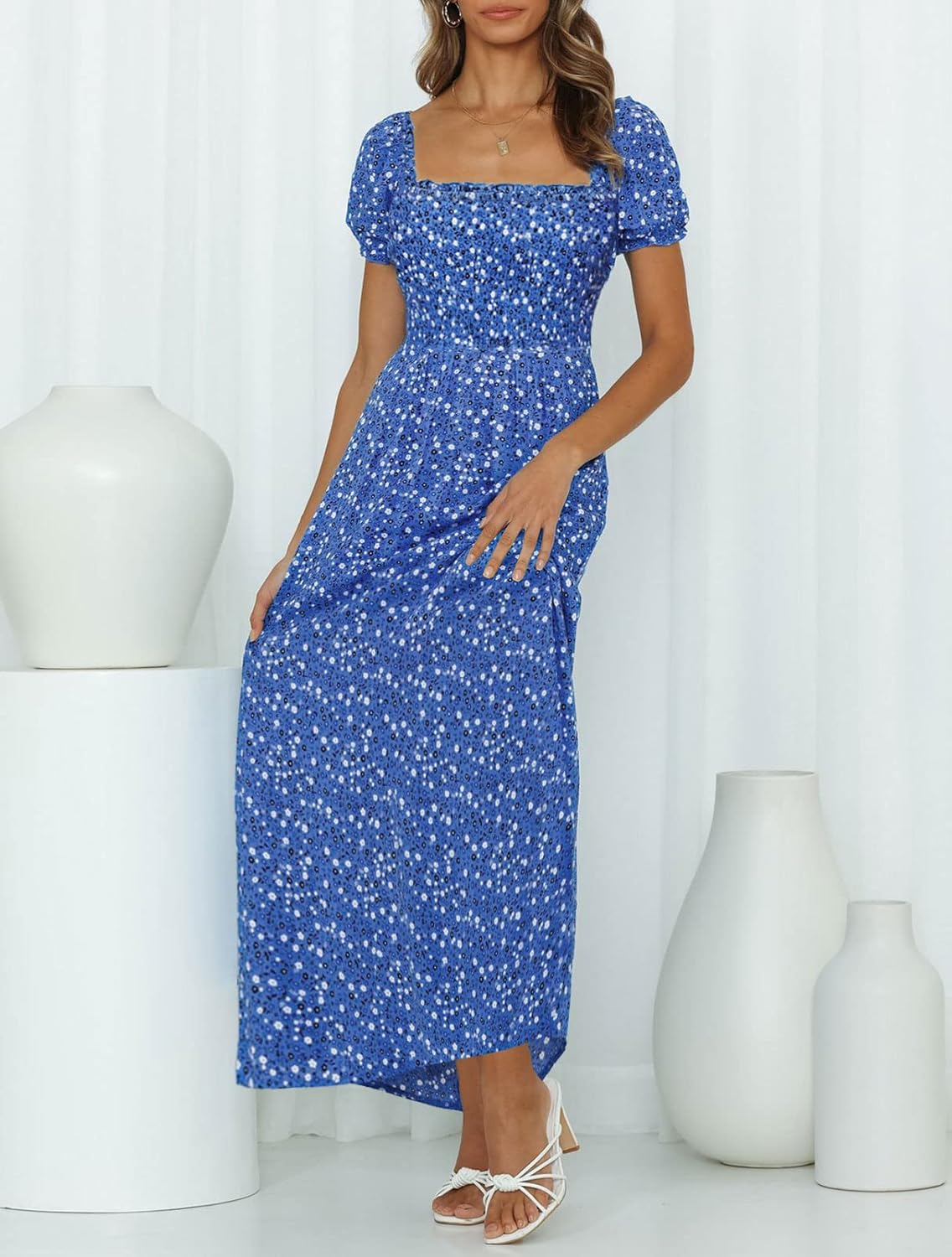 Flowers Print Stylish Dress Long Dress