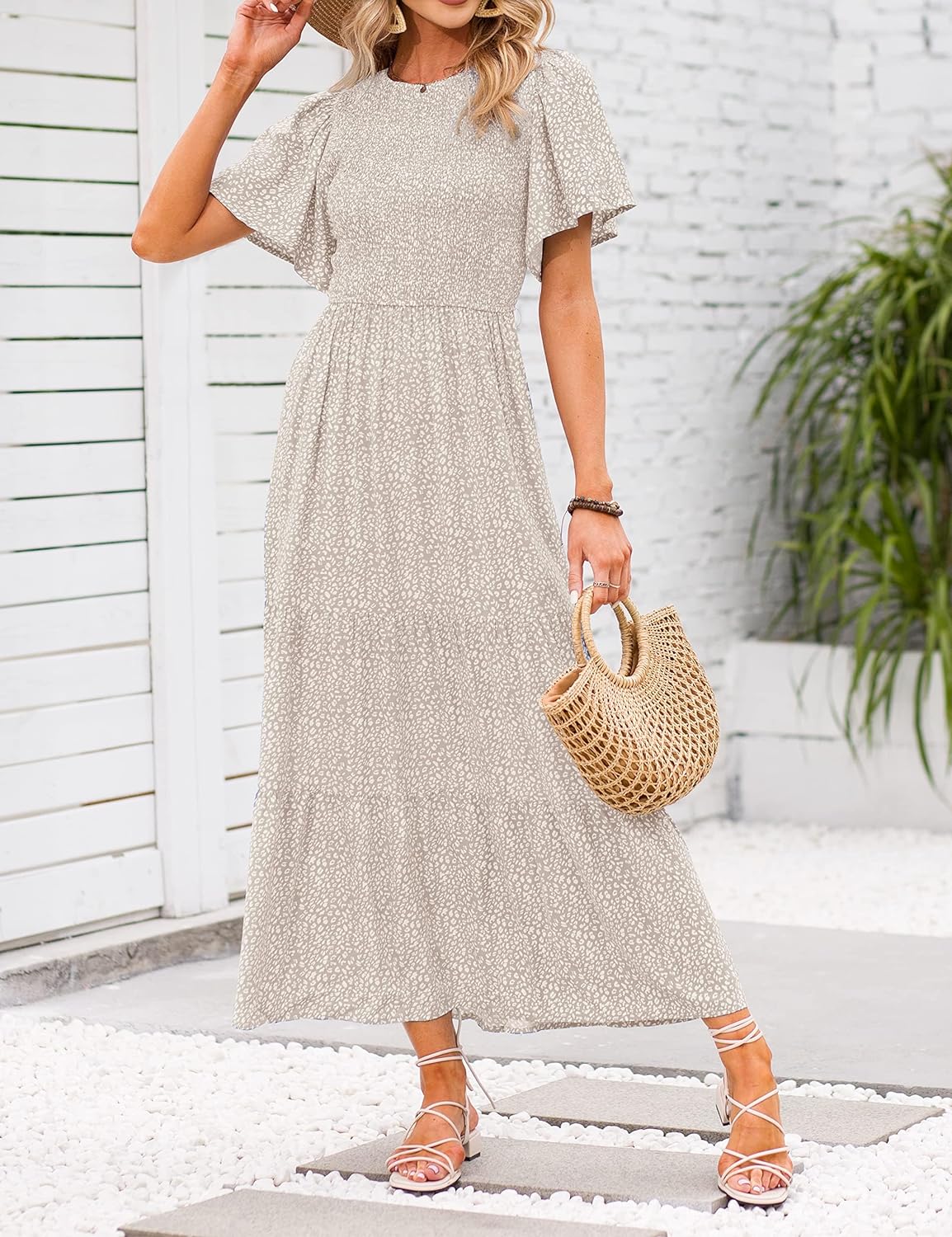 Summer Style Printed Short Design Sleeves Dress