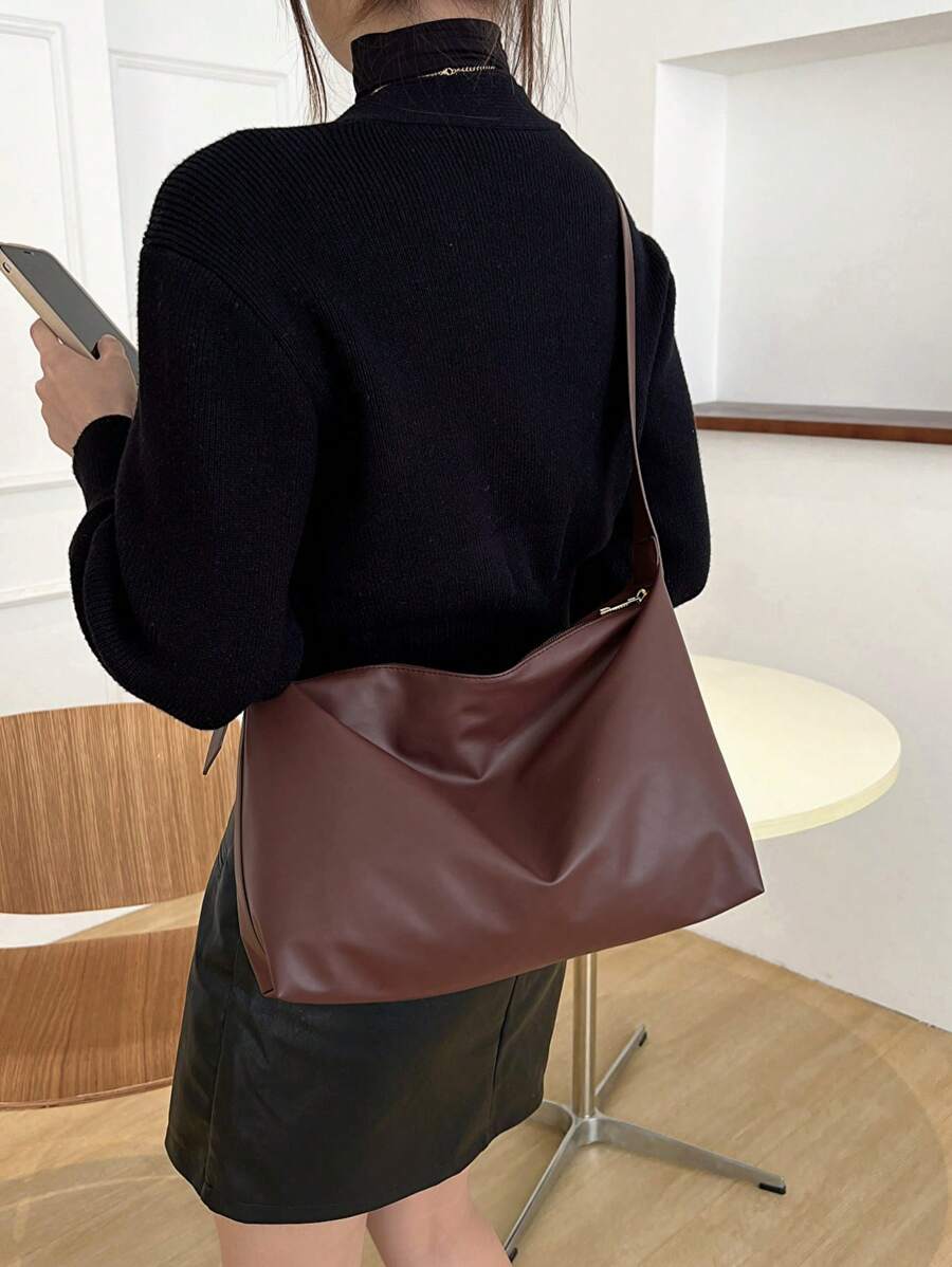 Solid Color Wine Red Shoulder Bag