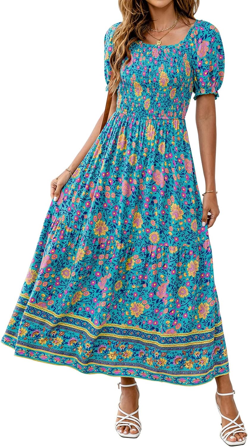 Flowers Print Stylish Dress Long Dress