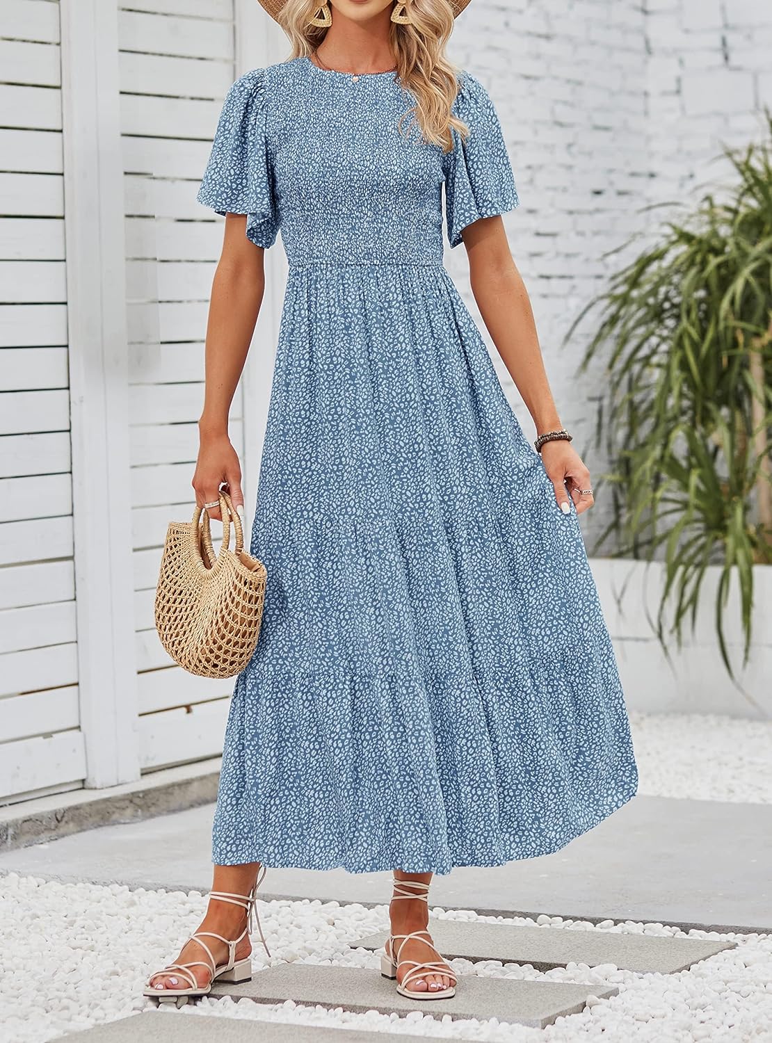 Summer Style Printed Short Design Sleeves Dress