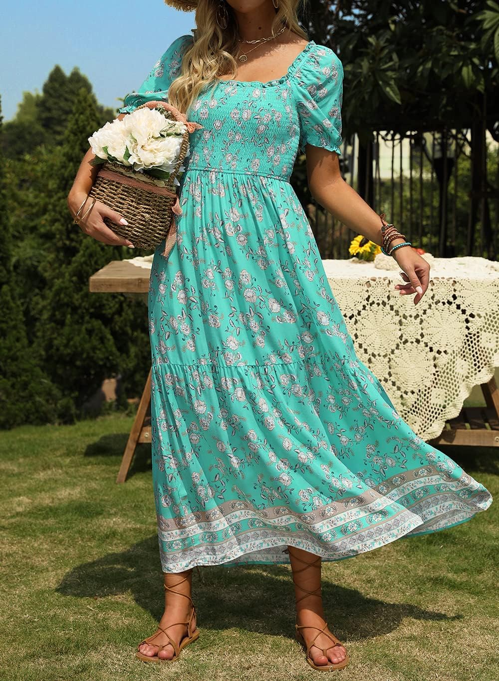 Flowers Print Stylish Dress Long Dress