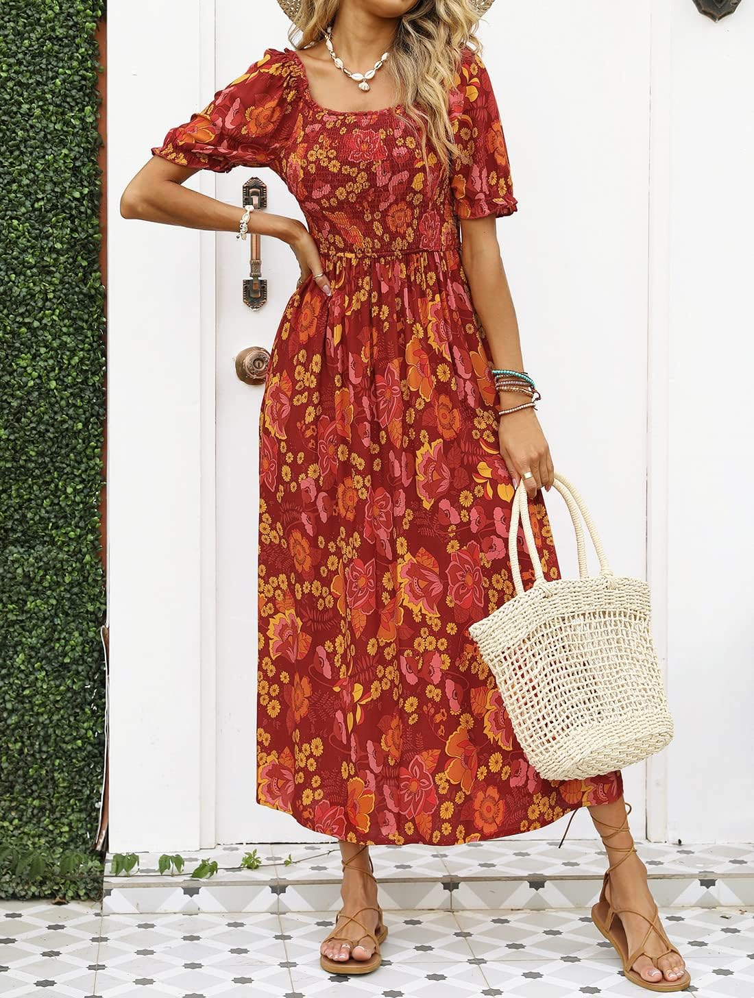 Flowers Print Stylish Dress Long Dress