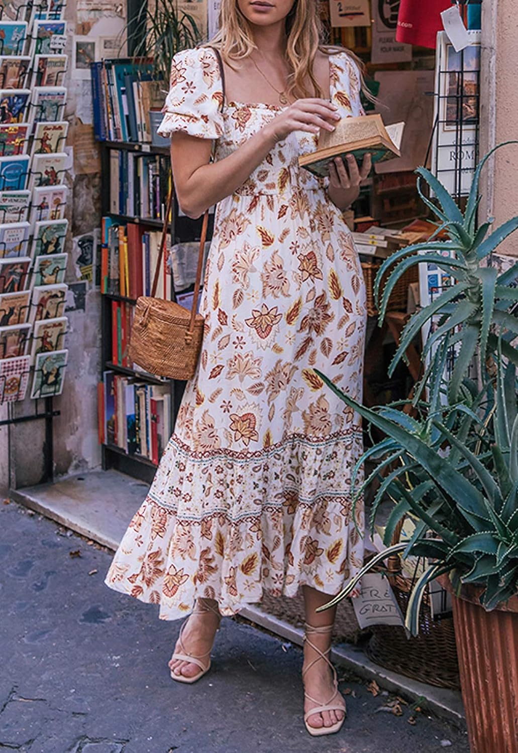 Flowers Print Stylish Dress Long Dress