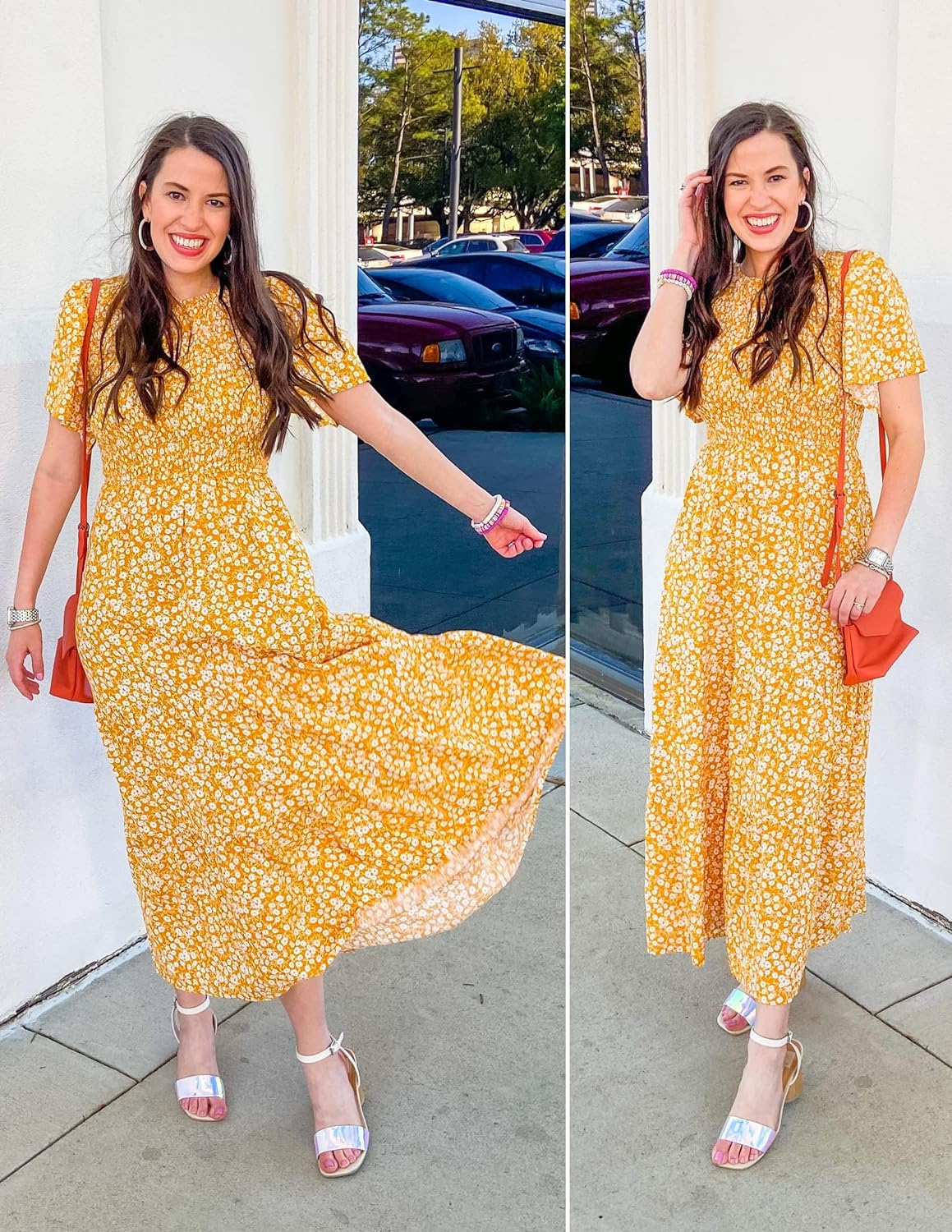 Summer Style Printed Short Design Sleeves Dress