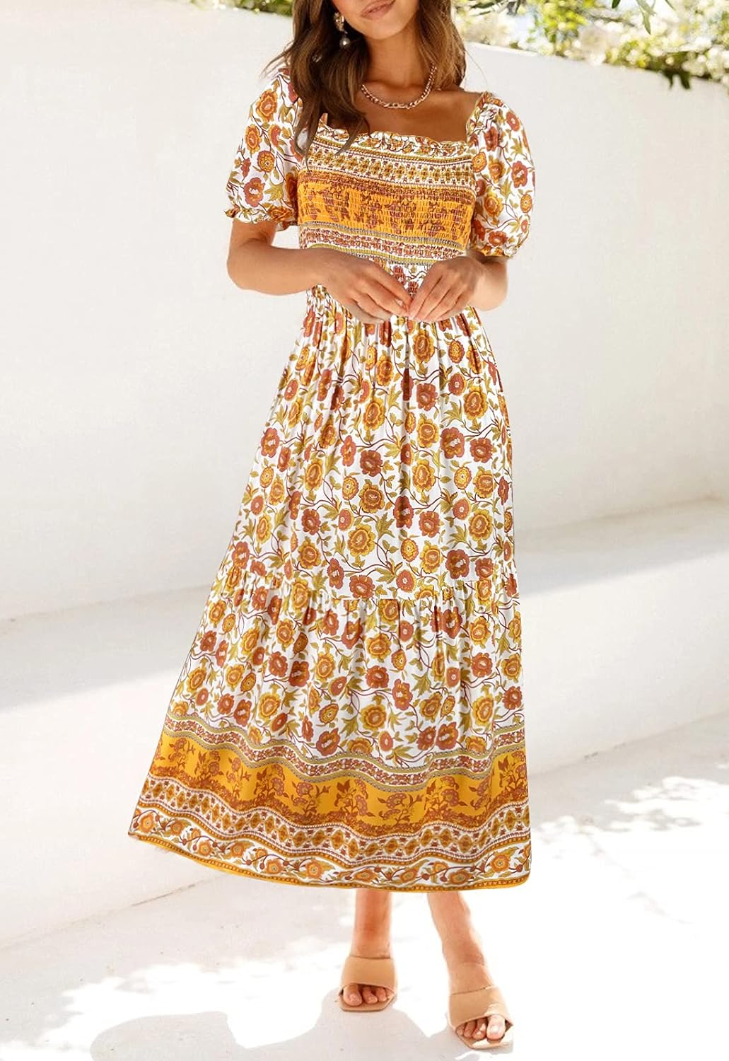 Flowers Print Stylish Dress Long Dress