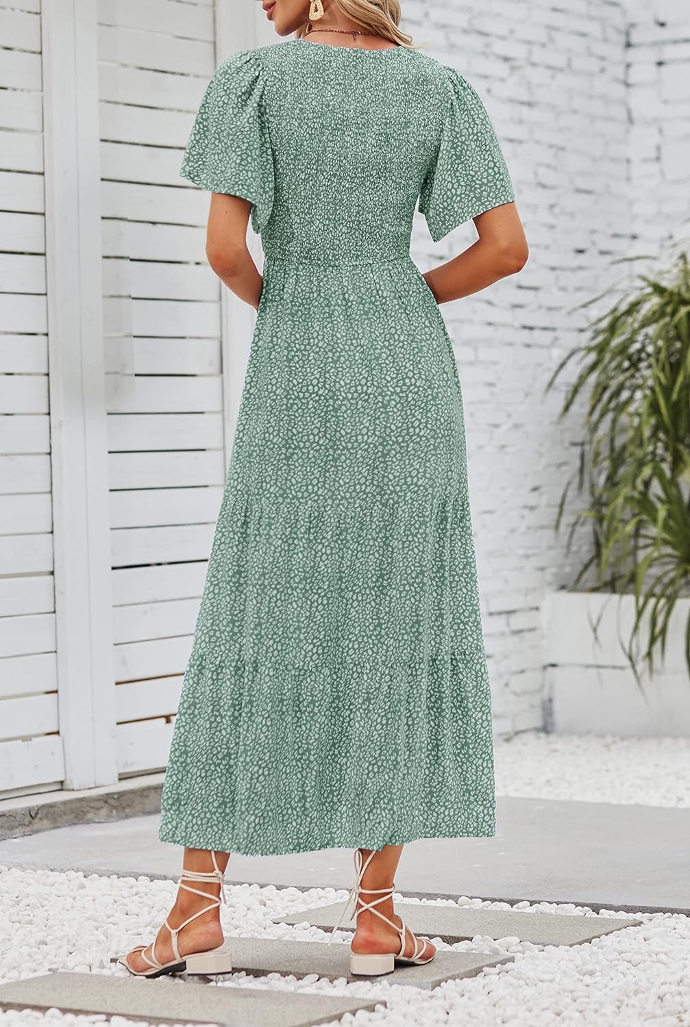 Summer Style Printed Short Design Sleeves Dress