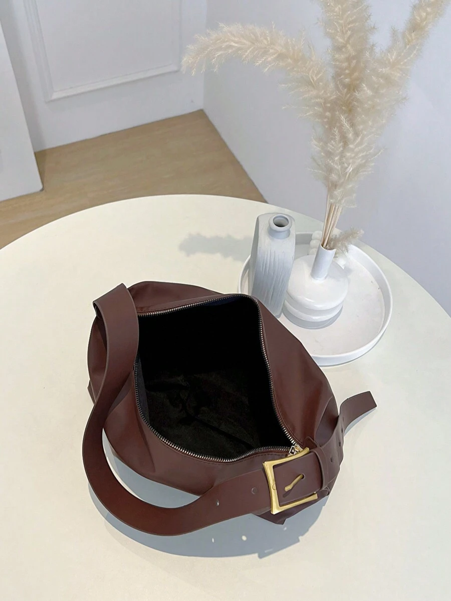 Solid Color Wine Red Shoulder Bag