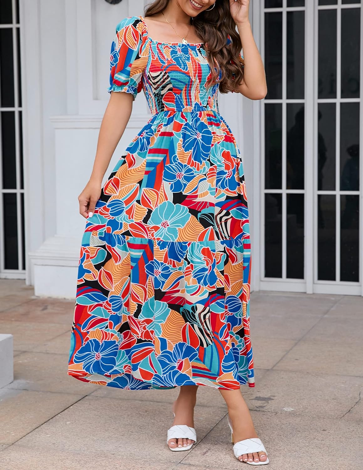 Flowers Print Stylish Dress Long Dress