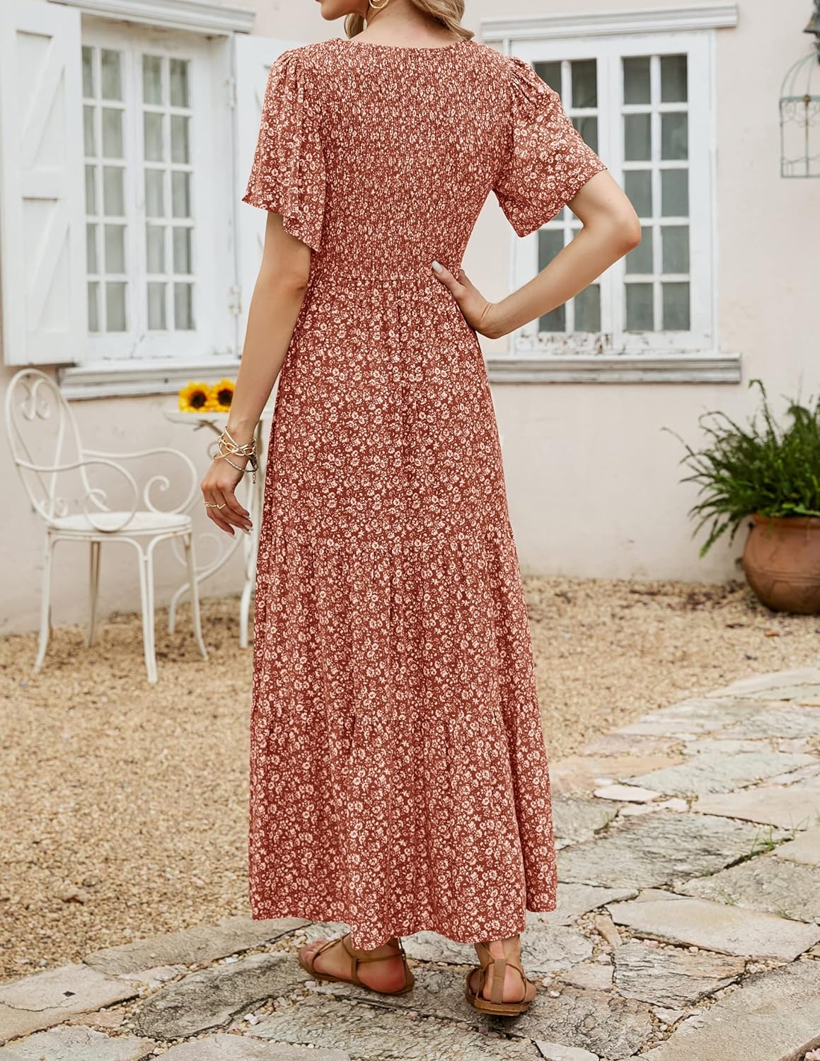 Summer Style Printed Short Design Sleeves Dress