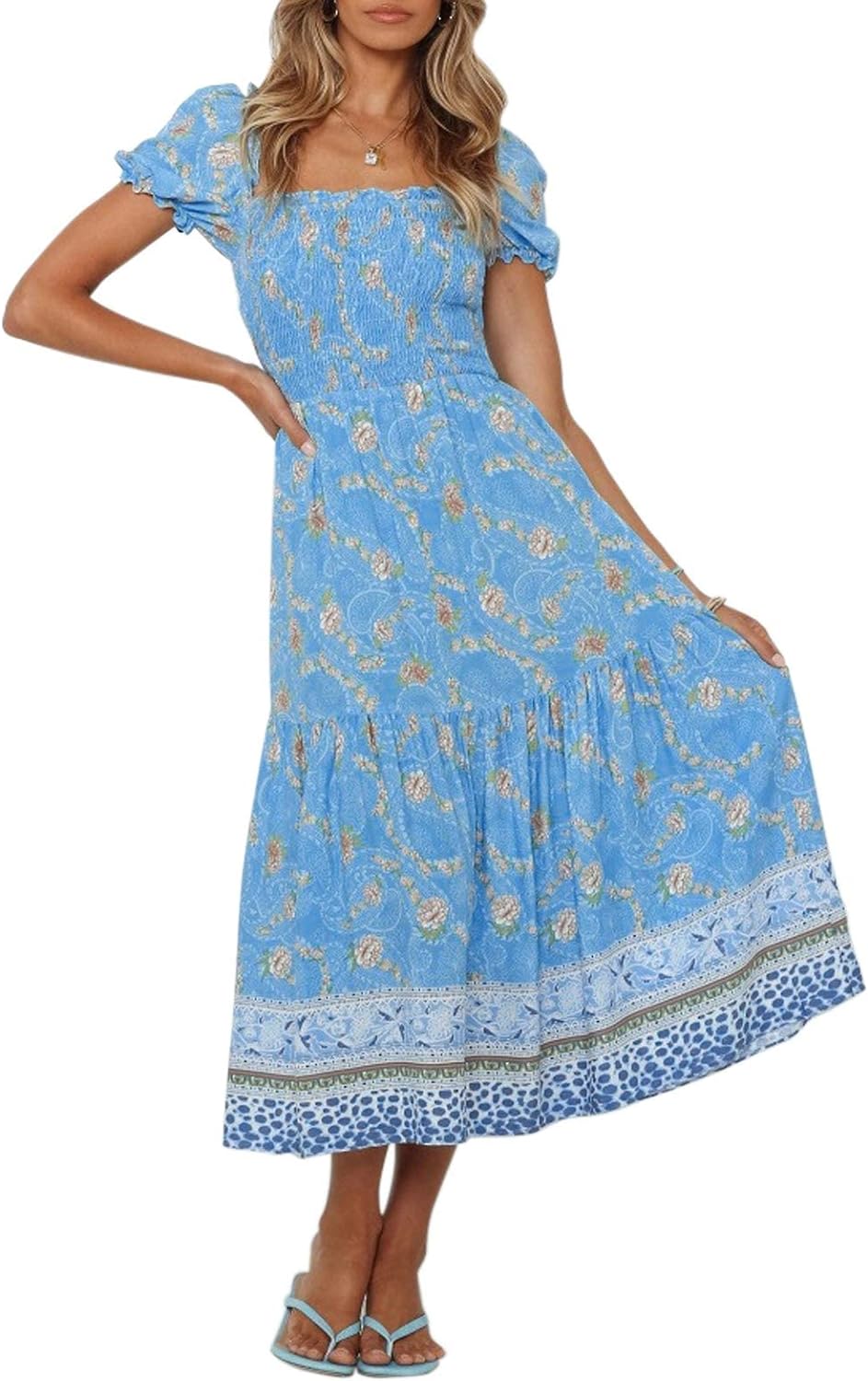 Flowers Print Stylish Dress Long Dress
