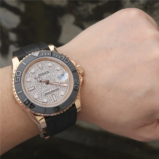 YACHT MASTER 1 GOLDEN DIAMOND DIAL RUBBER STRAP 40MM m126655-0005