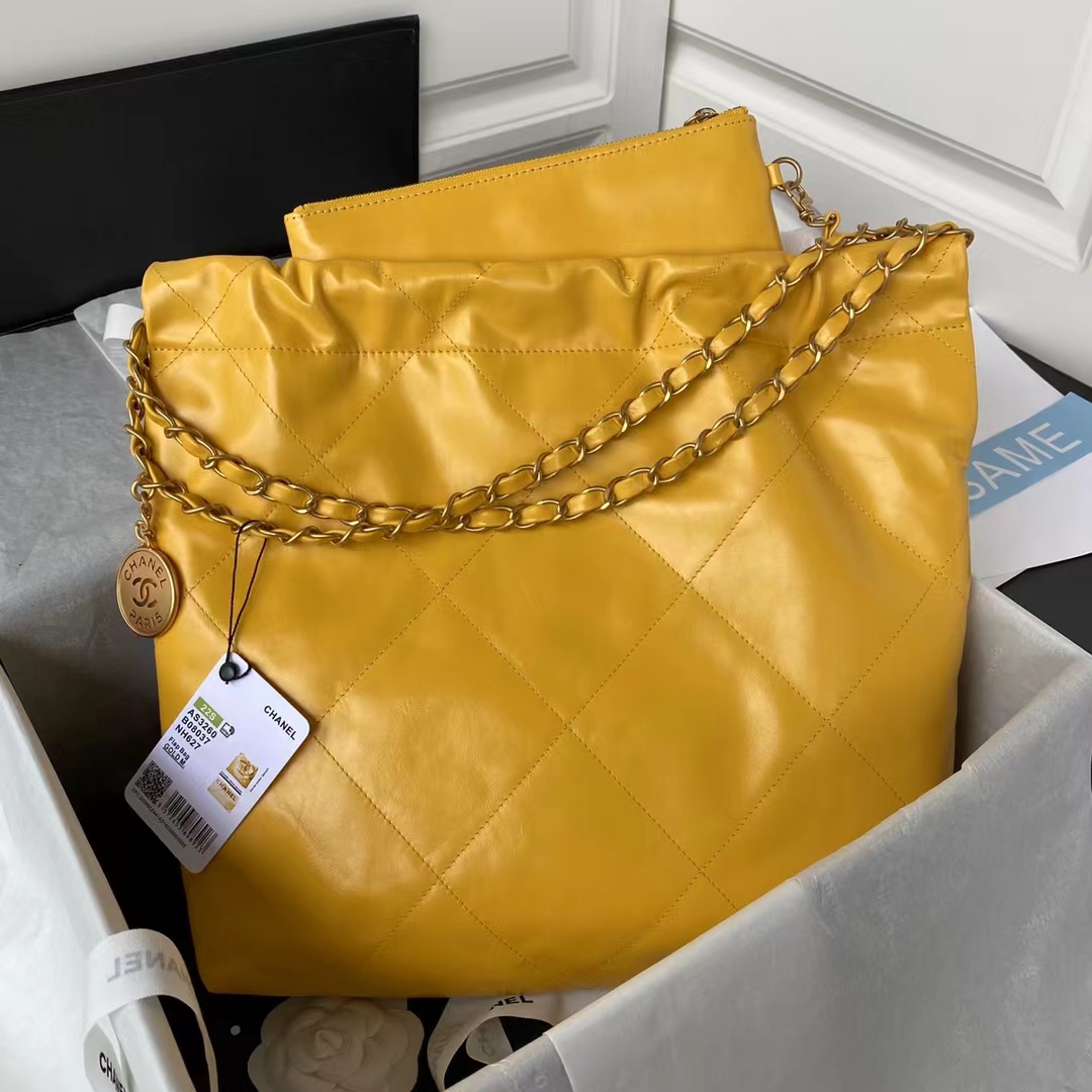 Chanel 22 AS3260 Small Bag Yellow Calfskin Gold Hardware