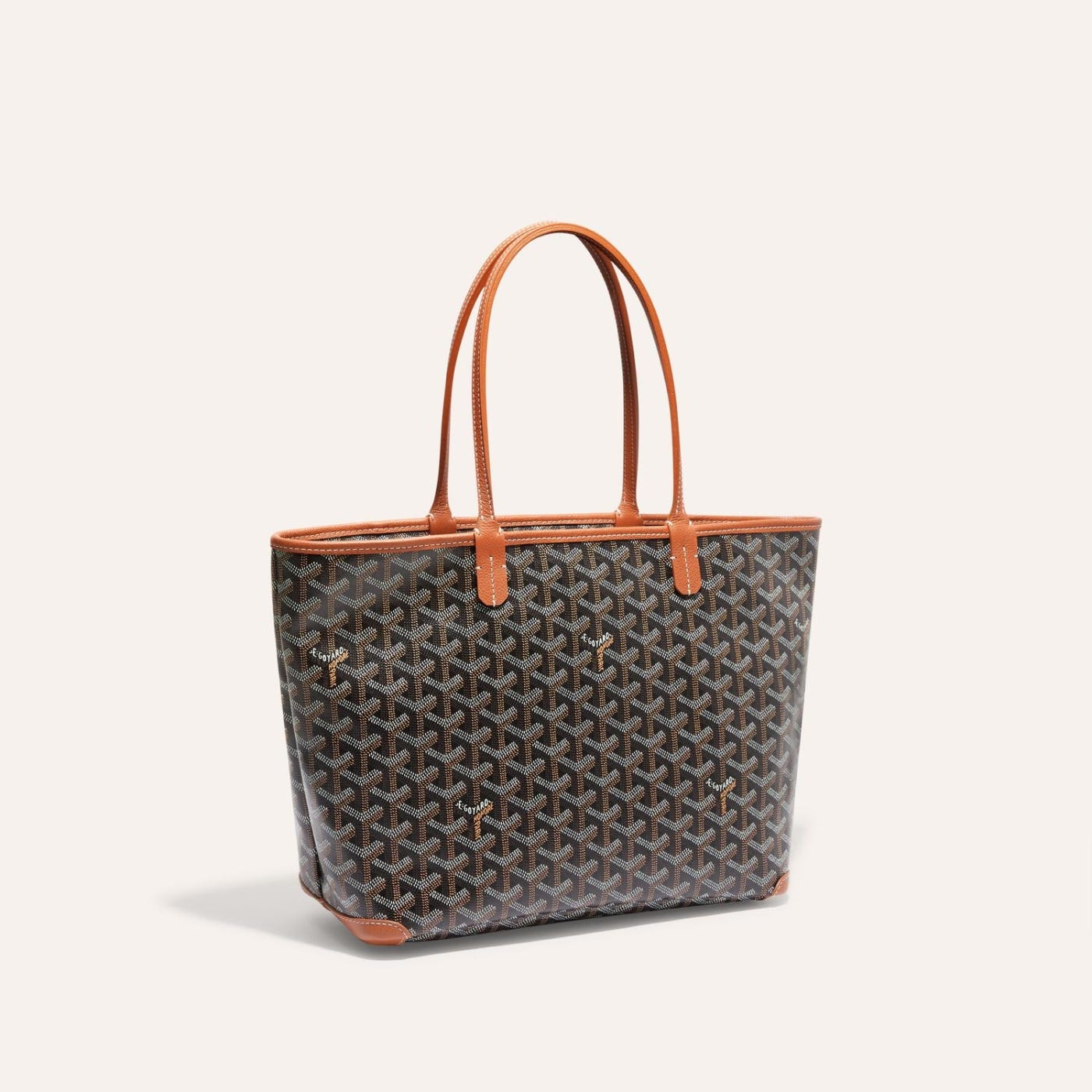 Goyard Goyardine Artois Tote PM Black Canvas & Brown Chevroches Calfskin Palladium Hardware