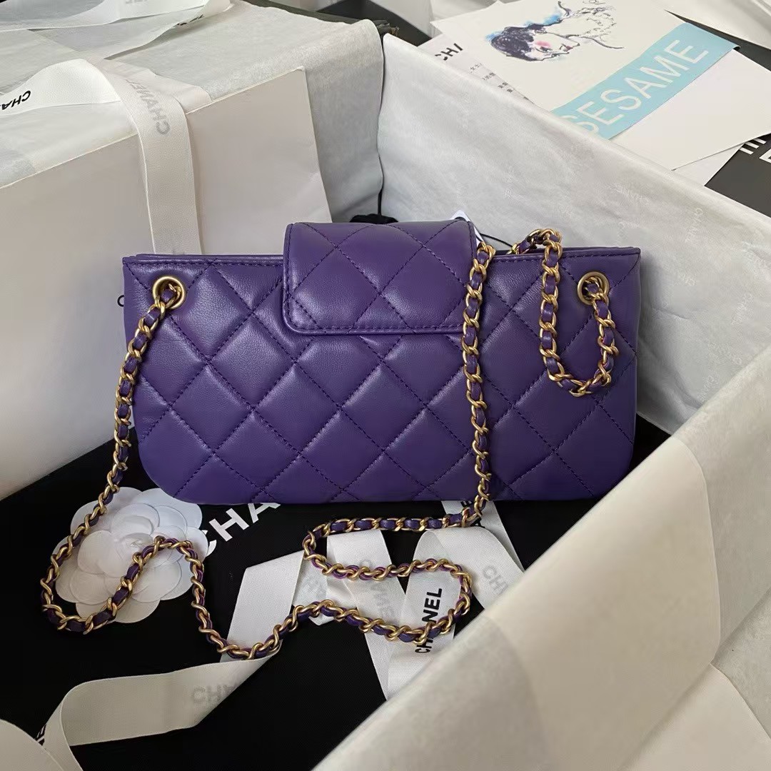 Chanel 24C AS4611 Vintage Logo Lambskin Rectangular Shoulder Bag Purple