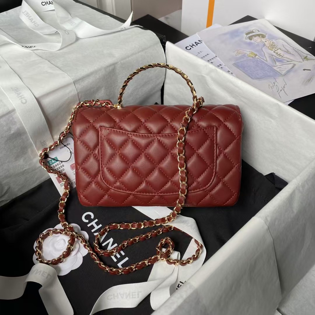 Chanel 24A AS4924 Mini Flap Bag With Top Handle Red