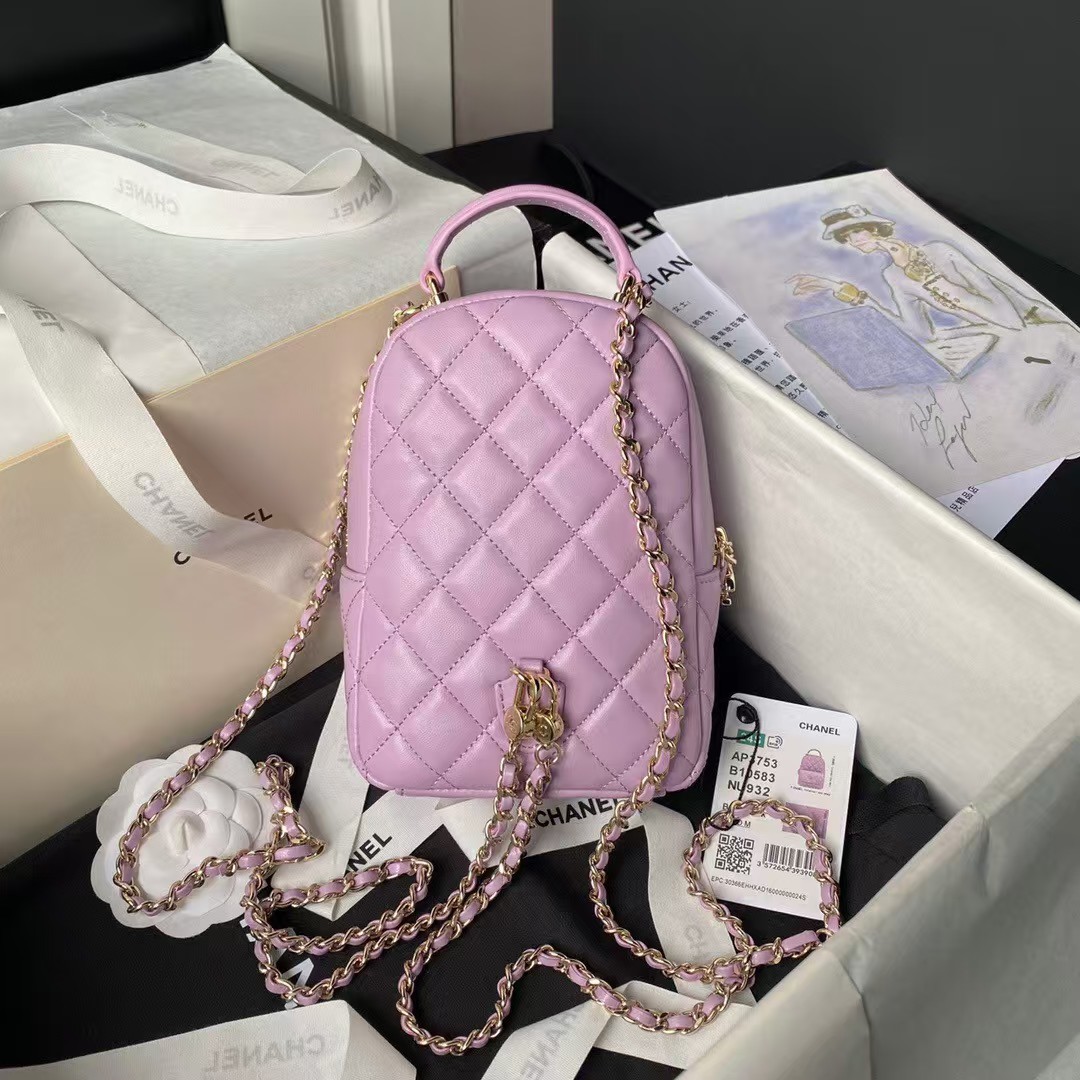 Chanel 24C AP3573 Mini Backpack Lambskin Gold Metal Purple