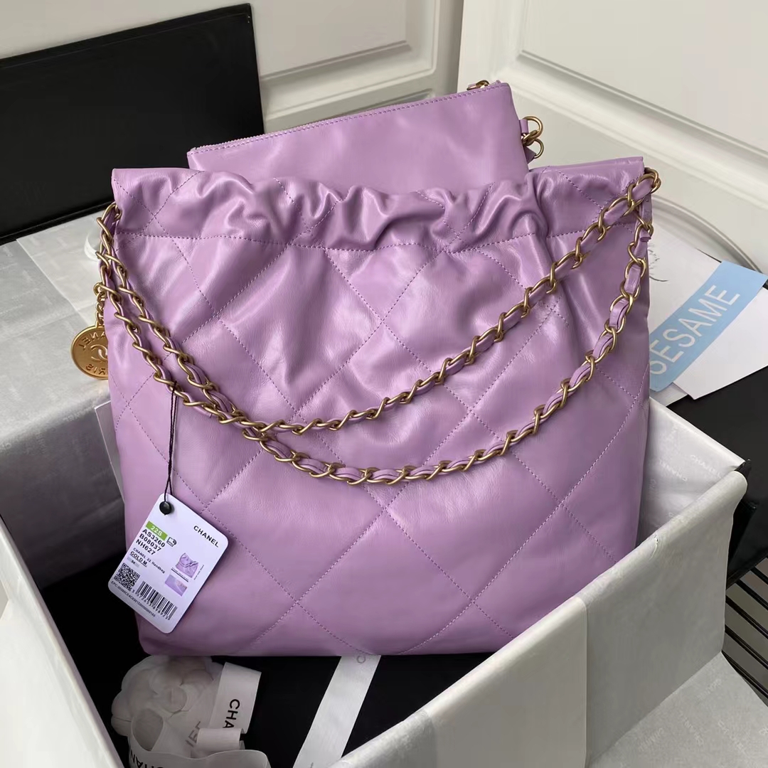 Chanel 22 AS3260 Small Bag Purple Calfskin Gold Hardware