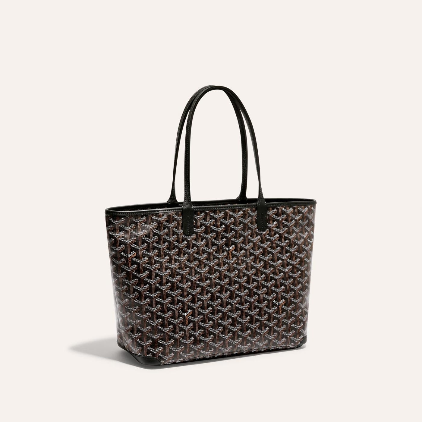 Goyard Goyardine Artois Tote PM Black Canvas & Chevroches Calfskin Palladium Hardware