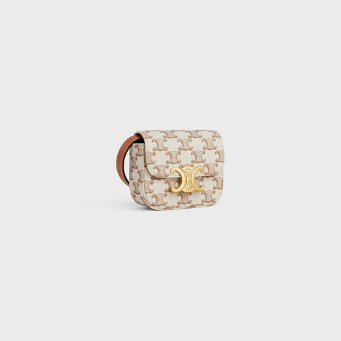 MINI CLAUDE IN TEXTILE WITH TRIOMPHE PRINT AND CALFSKIN WHITE
