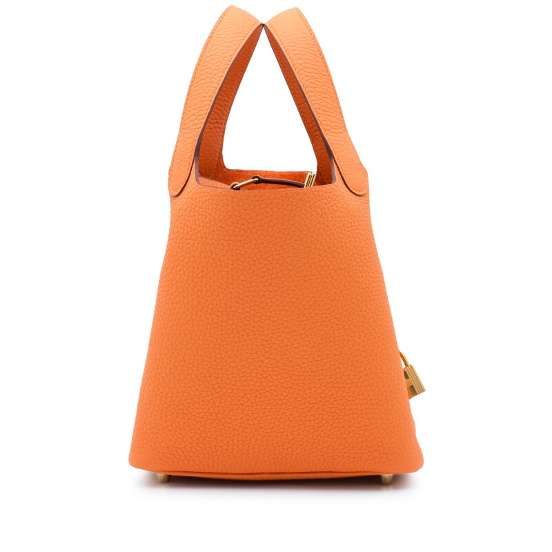Hermes Orange Clemence Picotin Lock 18 Gold Hardware