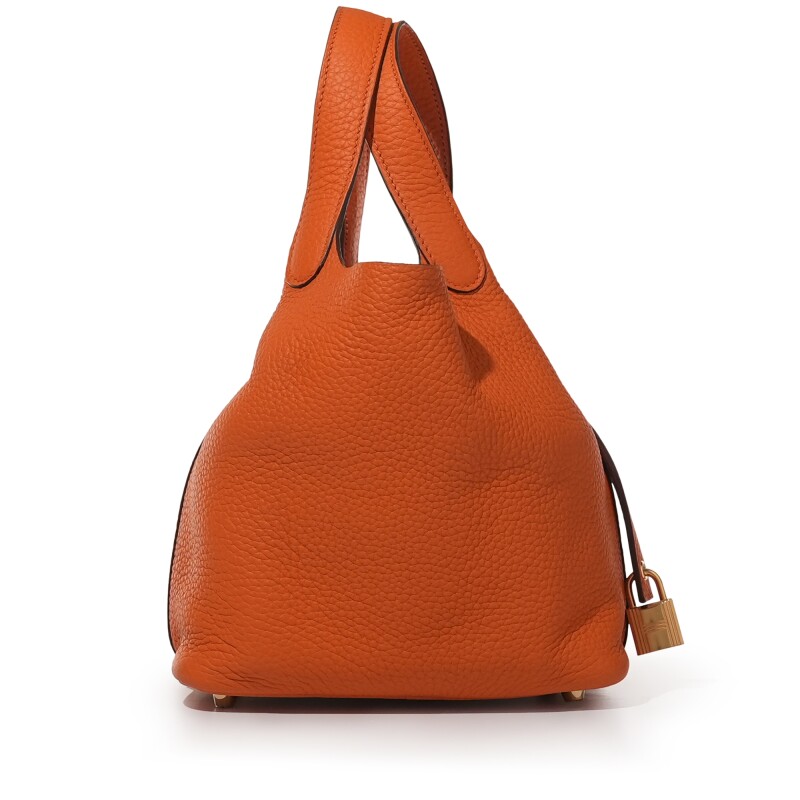 Hermes Orange Clemence Picotin Lock 18 Gold Hardware