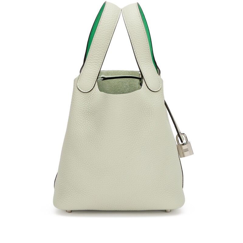 Hermes Gris Neve Clemence and Vert Comics Swift Picotin Lock 18 Palladium Hardware