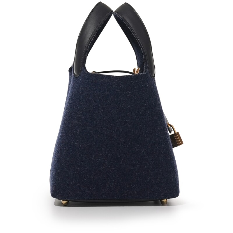Hermes Bleu Nuit Feutre Wool and Black Swift Picotin Lock 18 Gold Hardware
