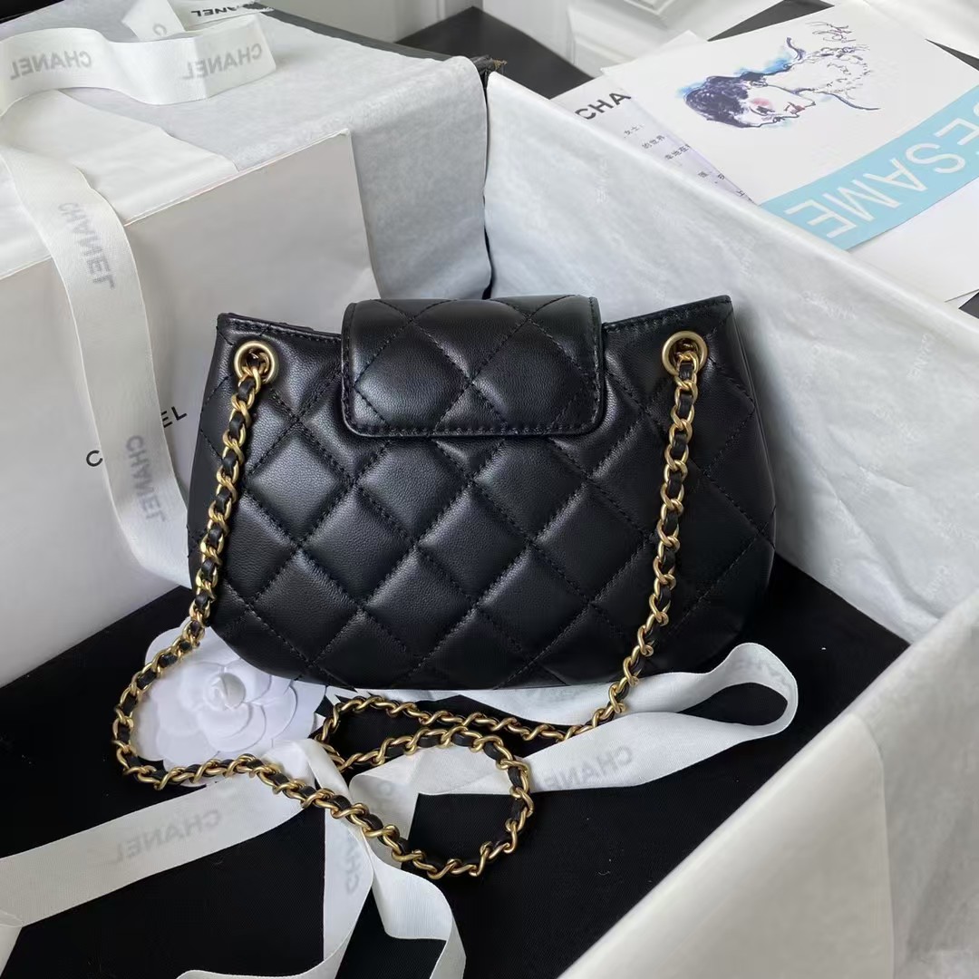 Chanel 24C Vintage Logo Small Quilted Lambskin Shoulder Bag AS4609 Black