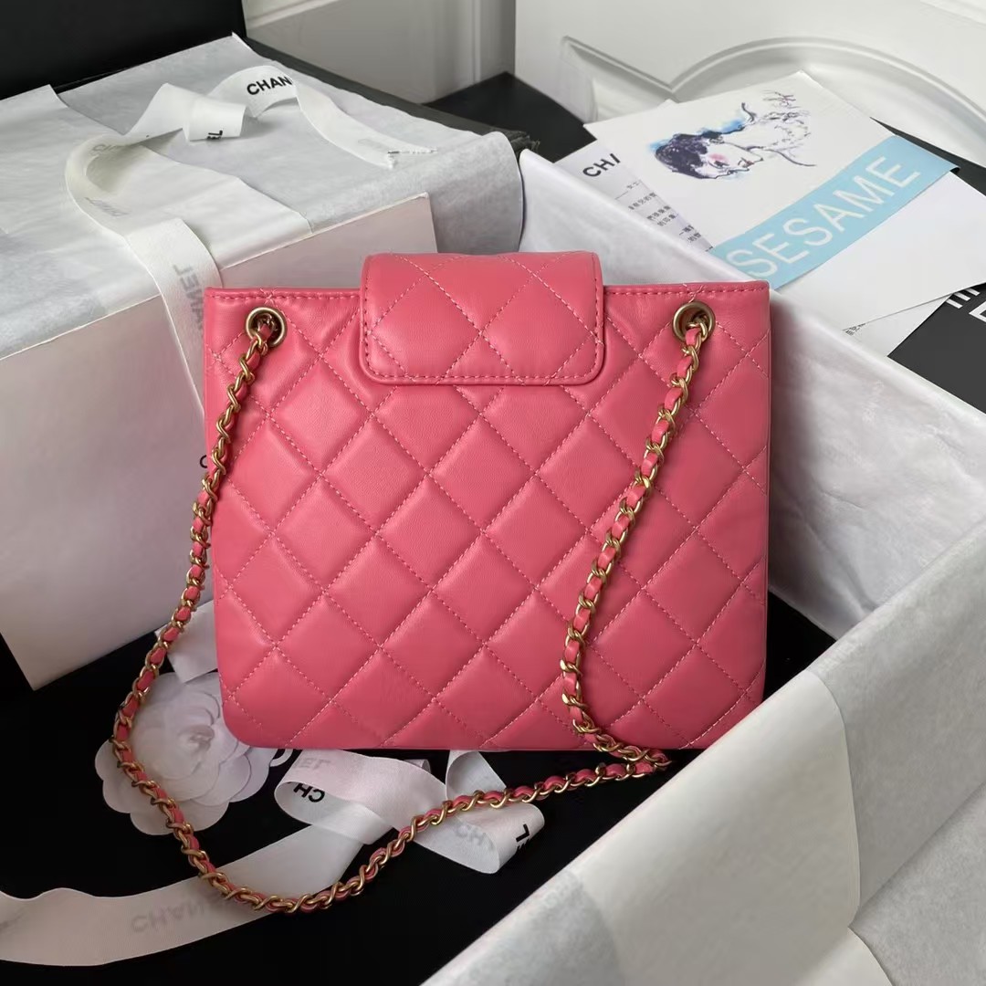 Chanel 24C AS4596 Vintage Logo Quilted Lambskin Shoulder Bag Fuchsia