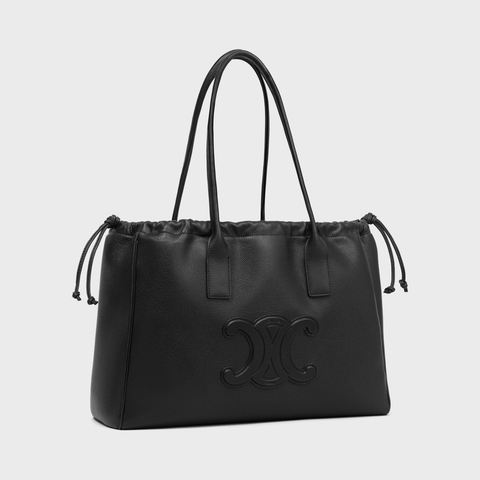 CABAS DRAWSTRING CUIR TRIOMPHE IN GRAINED CALFSKIN BLACK