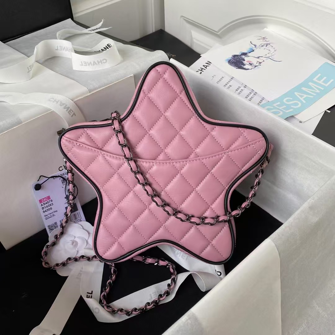 Chanel 24C AS4579 Star Bag Pink and Black Satin Black Metal Hardware