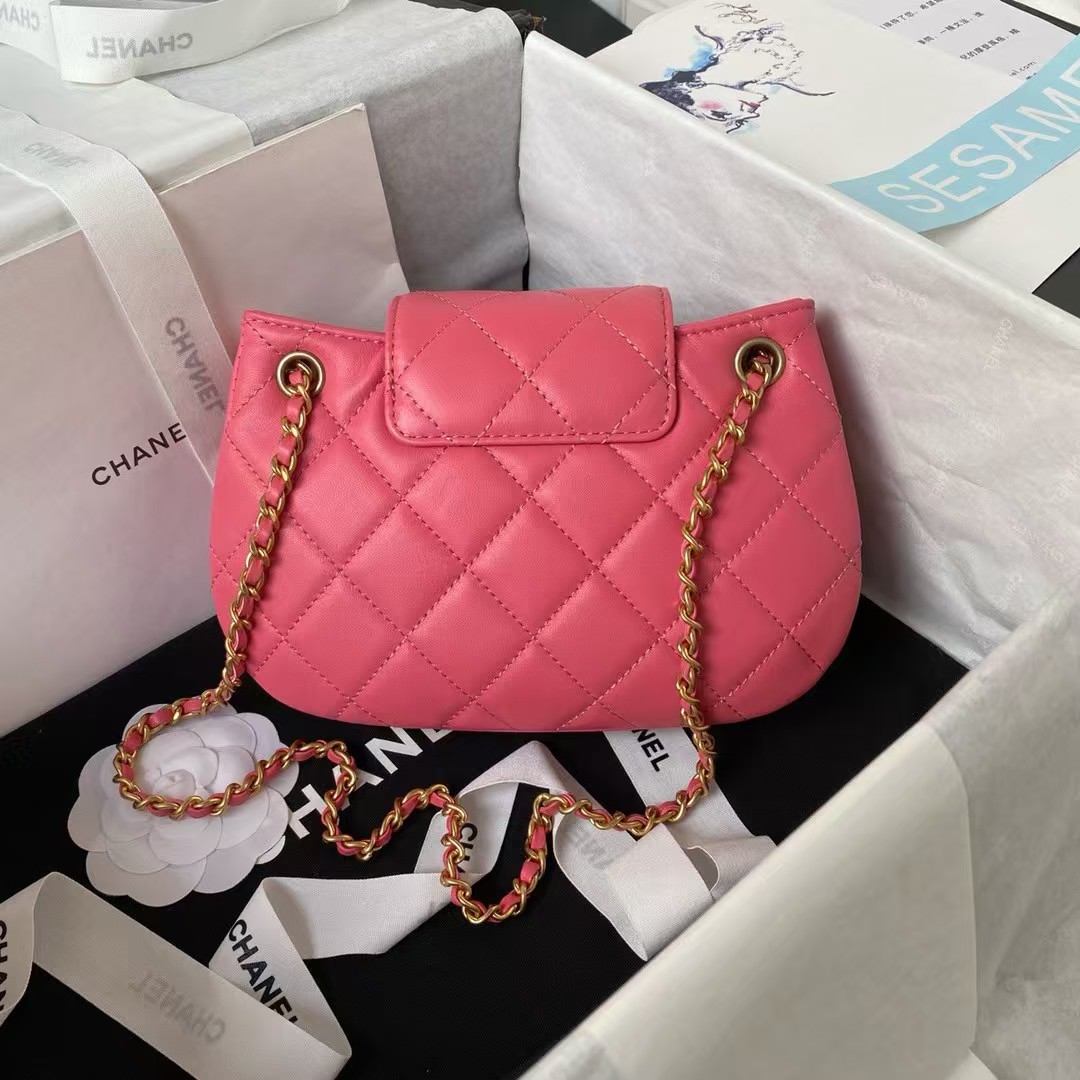 Chanel 24C Vintage Logo Small Quilted Lambskin Shoulder Bag AS4609 Dark Pink