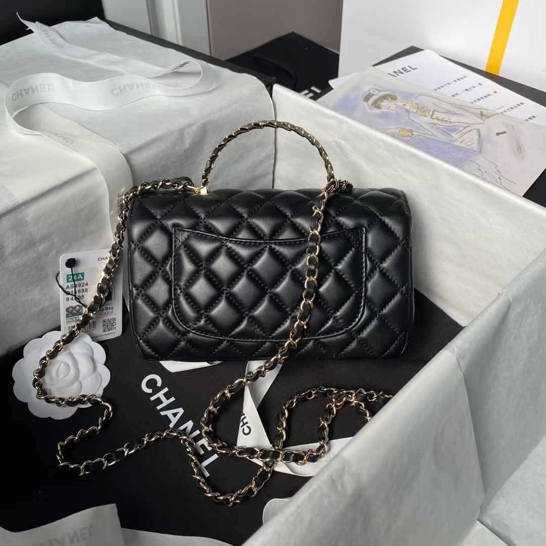 Chanel 24A AS4924 Mini Flap Bag With Top Handle Black