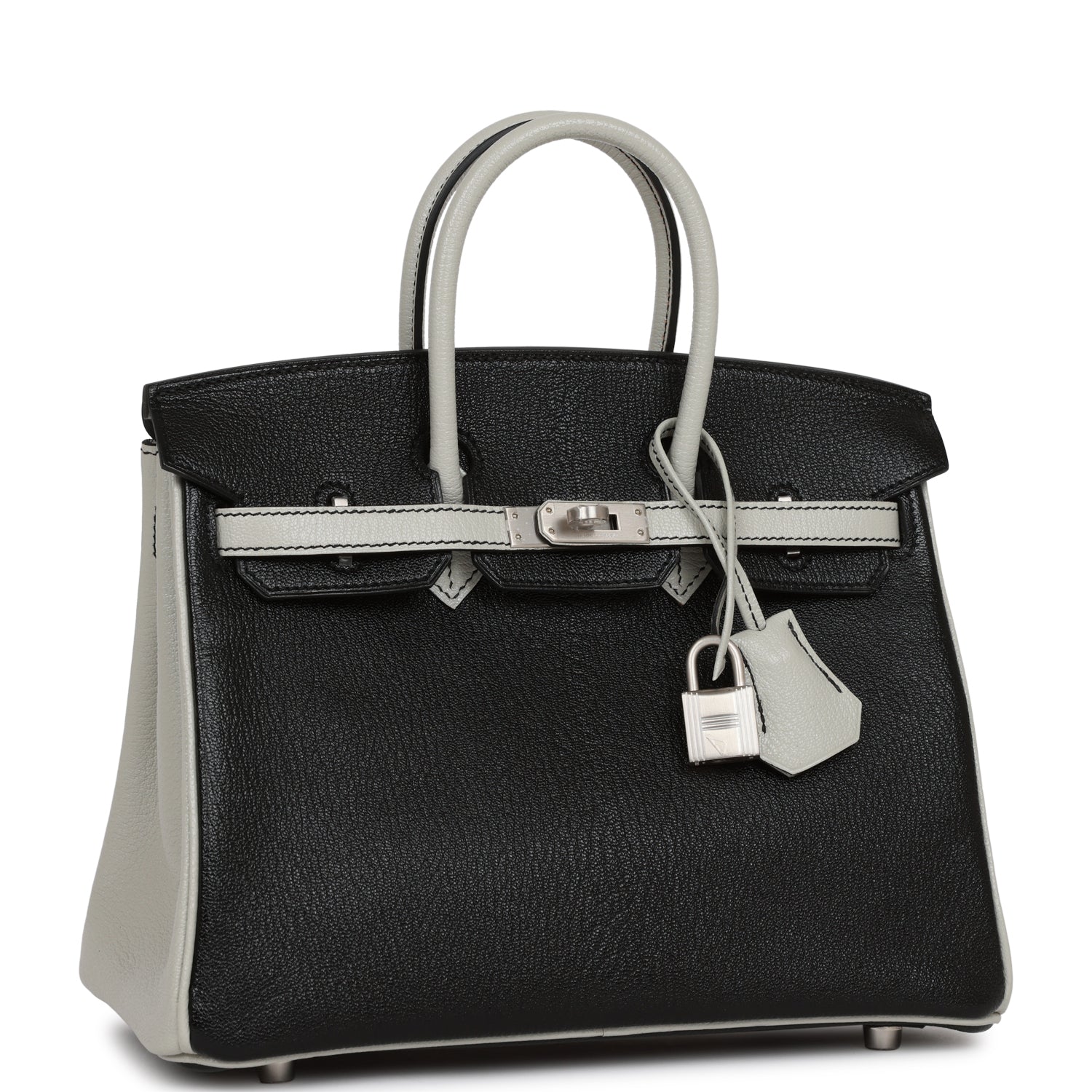 Hermes Special Order (HSS) Birkin 25 Black and Gris Perle Chevre Brushed Palladium Hardware