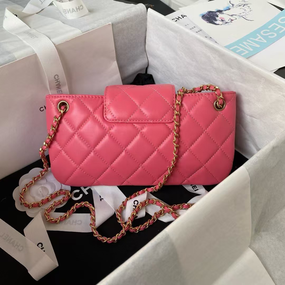 Chanel 24C AS4611 Vintage Logo Lambskin Rectangular Shoulder Bag Fuchsia