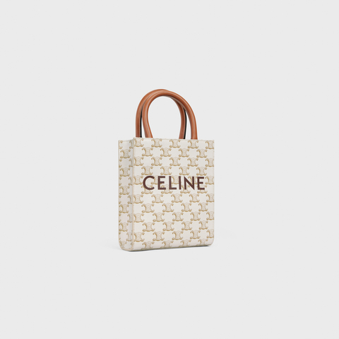 MINI VERTICAL CABAS IN TRIOMPHE CANVAS AND CALFSKIN WITH CELINE PRINT WHITE