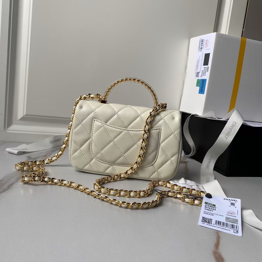 Chanel AS4847 Mini Flap Bag With Top Handle Lambskin Resin White
