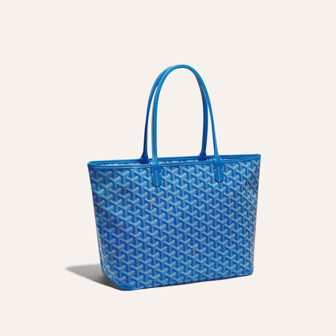 Goyard Goyardine Artois Tote PM Sky Blue Canvas & Chevroches Calfskin Palladium Hardware