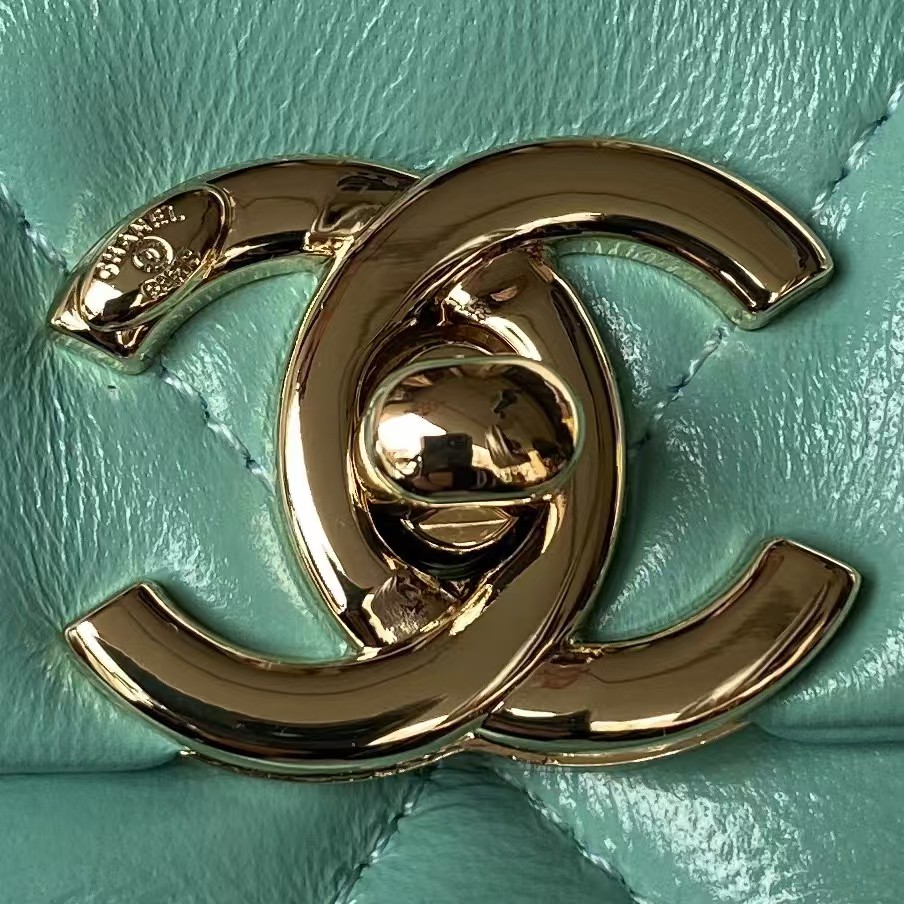 Chanel 24C AS4543 Mini Flap Bag Chain Bag Top Handle Turquoise Lambskin