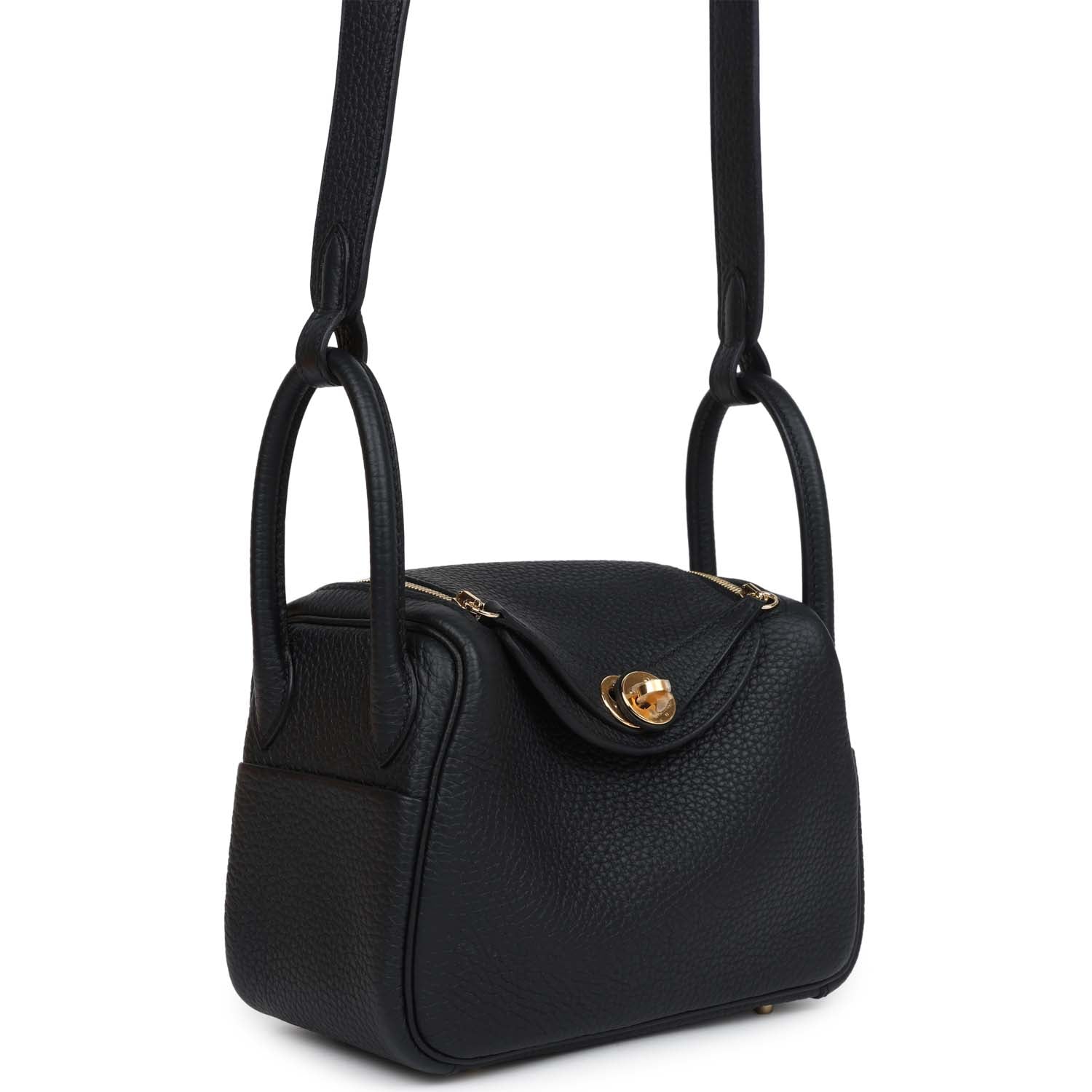 Hermes Mini Lindy Black Clemence Gold Hardware